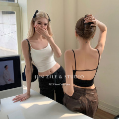 Qi Cheng hot girl top 2024 new style one-shoulder strap vest women's ultra-short belly shirt slimming figure 