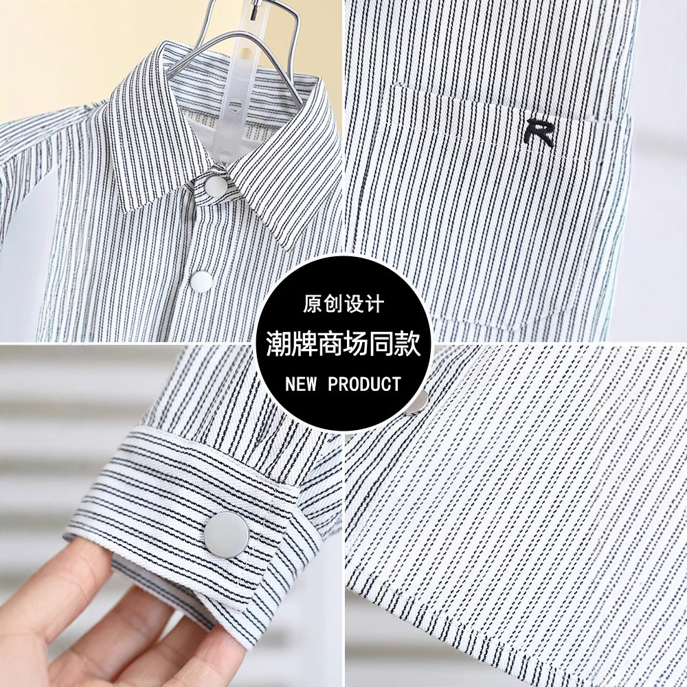 7793 Camisa de primavera para niños Camisa a rayas occidental para niños 2025 Chaqueta de manga larga de primavera para bebés para niños nuevos