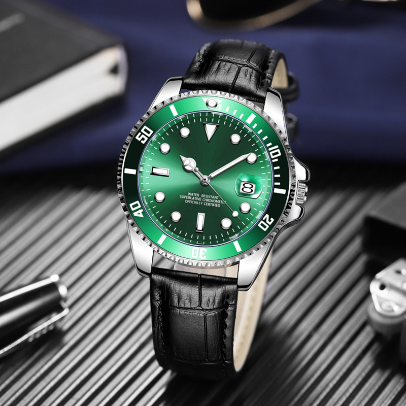 Gedi Internet celebrity men's watch genuine leather bamboo pattern high-looking watch calendar luminous high sense couple watch men and women