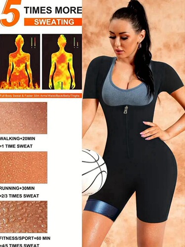 Cross-border Amazon lady one-piece zipper short-sleeve sports fitness sweat suit European and American sports short-sleeve