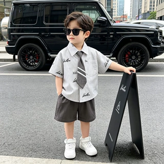夏季儿童套装2026新款男童夏装衬衫短裤两件套男孩韩版两件套时髦