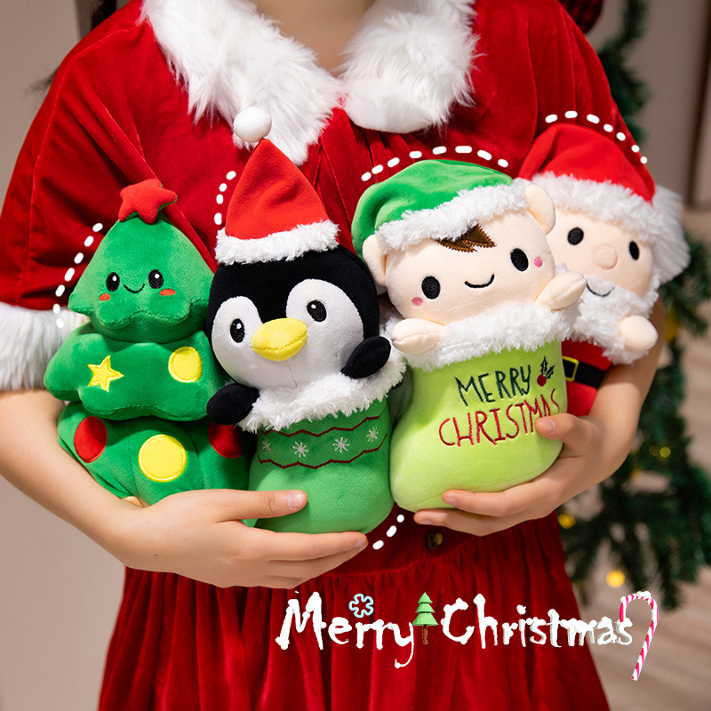 Peluche a forma di Babbo Natale a forma di pinguino, decorazione per l'albero di Natale, morbido peluche, regalo di Natale per bambini e famiglie._voghion.com