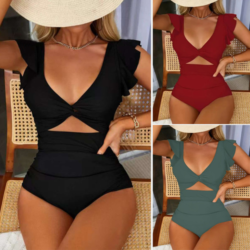 European and American fashion one-piece swimsuit, sexy backless solid color slim-fit figure-flattering Russian women's swimwear