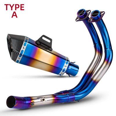 Suitable for Motorcycle Exhaust Pipe Modification Yamaha Mt07 R7 Xsr700 R7 Small Cone Hexagonal Tail Section (Motorcycle exhaust pipe) - mt07-blued-front-section-blued-imitation-carbon-head