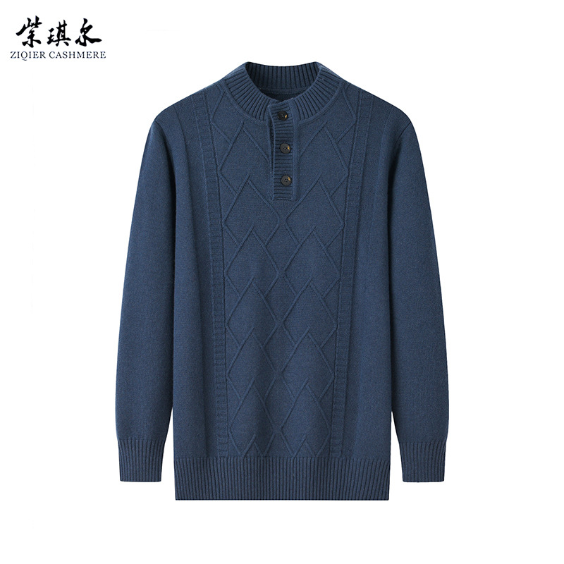 Solid color cashmere cardigan with a round collar