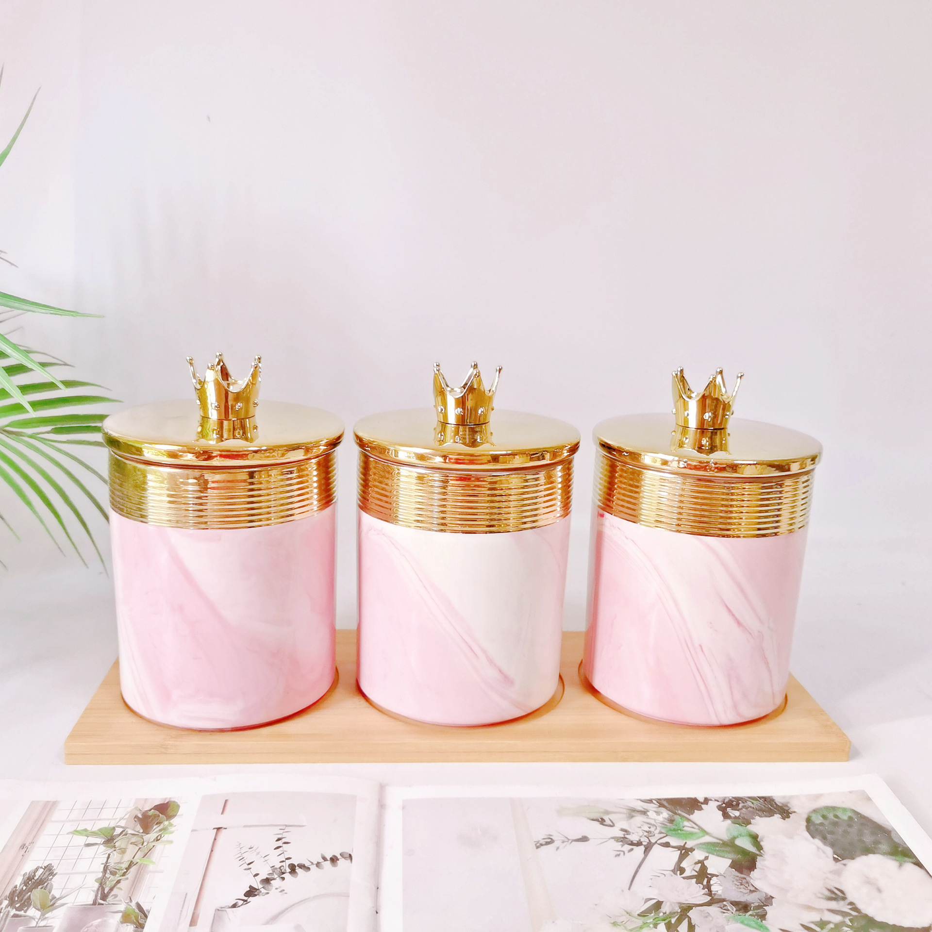 Medio Oriente exportación galvanoplastia sellado tarro cerámica de tres piezas de almacenamiento tarro cocina condimento tarro caramelo tarro café tarro