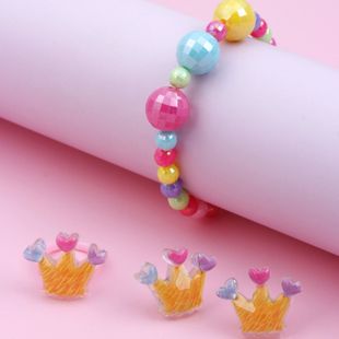 Hot sale love crown earrings ring bracelet three-piece acrylic handmade beaded bracelet jewelry children's jewelry