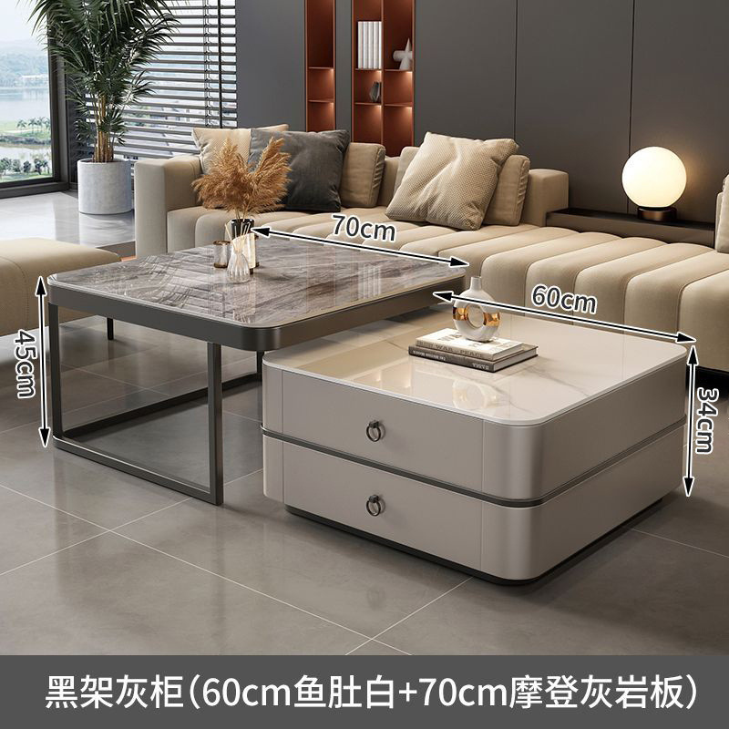 Mesa de centro de pizarra de roca, mesa de centro simple moderna de lujo ligero, sala de estar, hogar, apartamento pequeño, balcón, mesa auxiliar cuadrada italiana