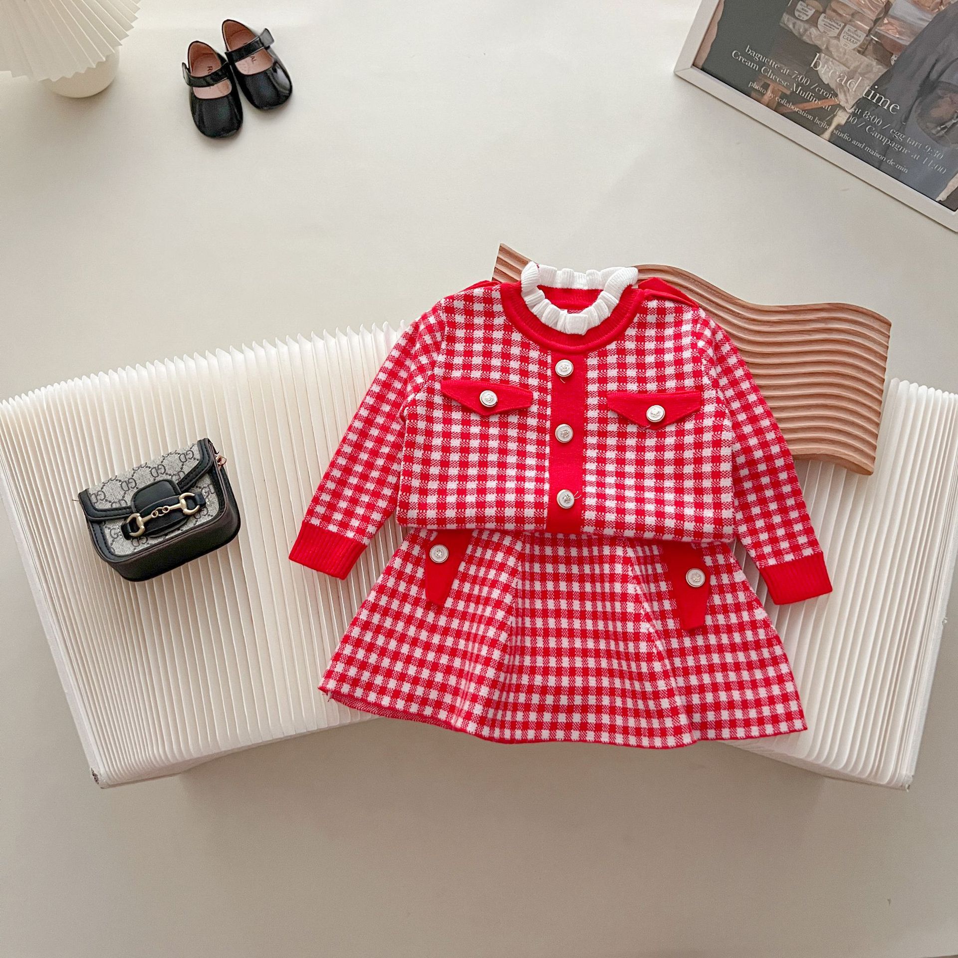JINGYONG Mädchen Langarm Pullover Rock für Kinder Herbst und Winter Neue Gestrickte Zweiteilige Set mit Western_voghion.com