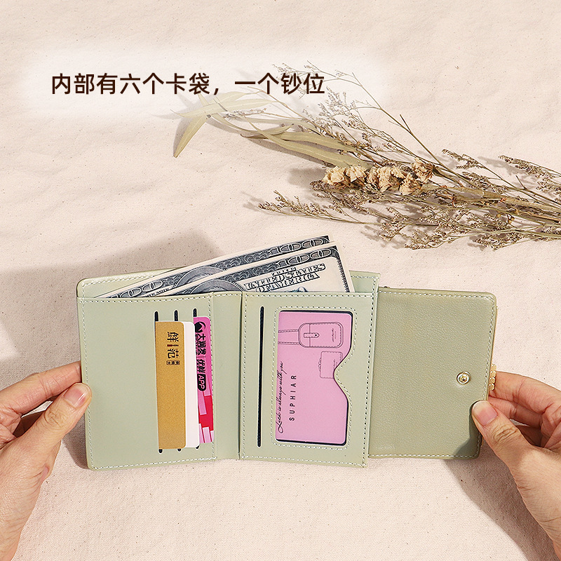 Cartera corta para mujer 2024, nueva cartera plegable de verano para mujer, monedero, tarjetero para estudiantes, con bloques de color, función impermeable