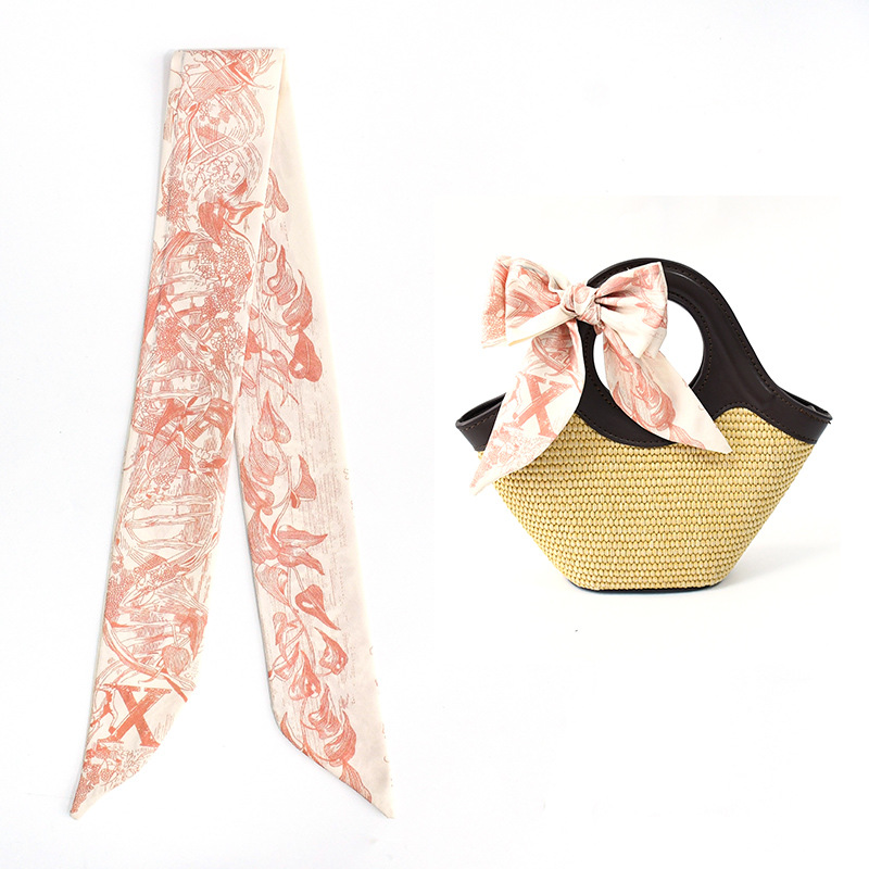 Primavera y verano de moda casual bolsa de decoración bufandas flores de seda de alta calidad 24 letras largas tiras multipropósito