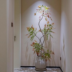 Haihong 風景色南天竹模擬緑植物屋内リビングルームバルコニー偽木大型床置き花鉢植え装飾品