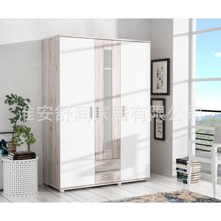 Modern minimalist wardrobe home bedroom solid wood sliding door storage wardrobe large capacity wardrobe locker with mirror
