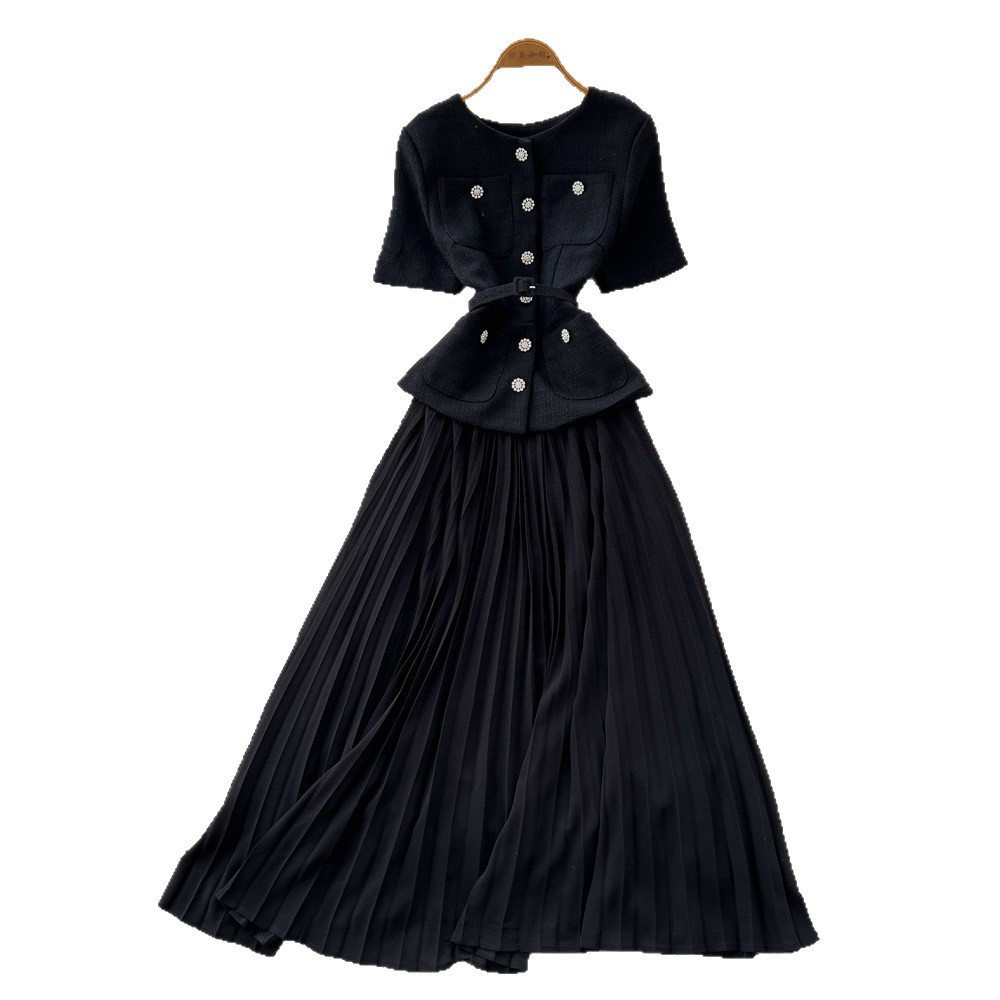 Inspired Pink A-Line Dress Short Sleeved High Waisted Fitted Long Skirt Luxurious Feel Women's Clothing_ecoleips.com