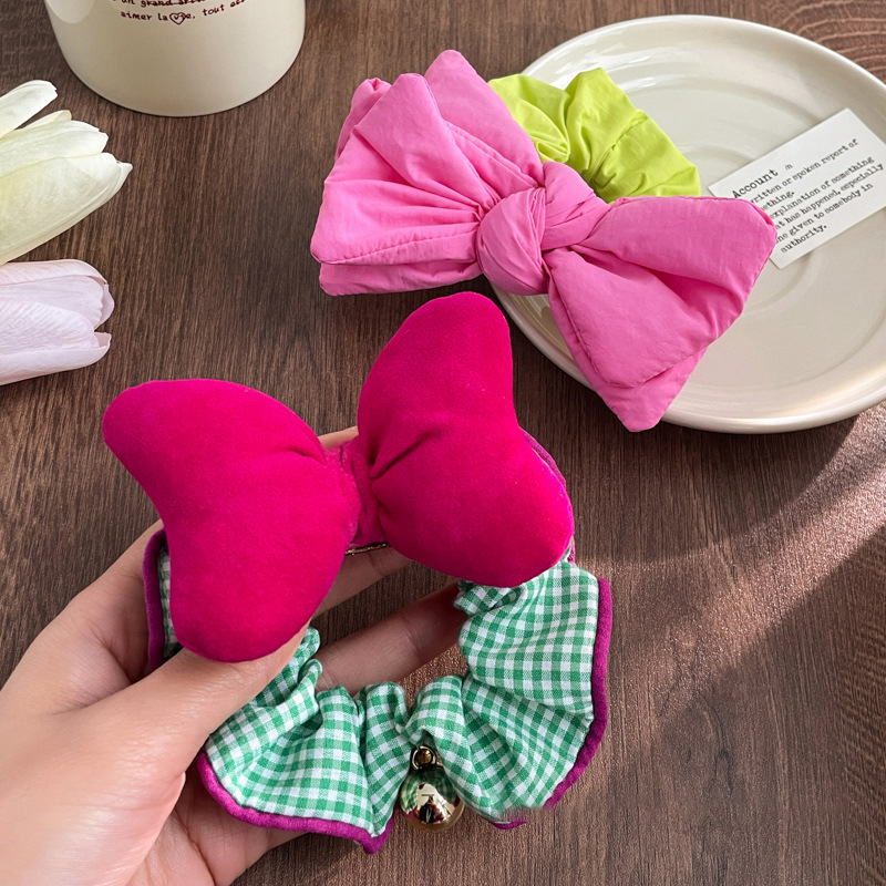 Niños arco a cuadrícula anillo de cabello intestino grueso chica atada cuerda de cabello correa otoño invierno lindo dibujos animados cuerda de caballo