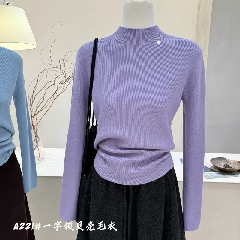 2026 new half-turtleneck slim-fit knit sweater for women, autumn and winter base layer, solid color, slimming long-sleeve sweater top