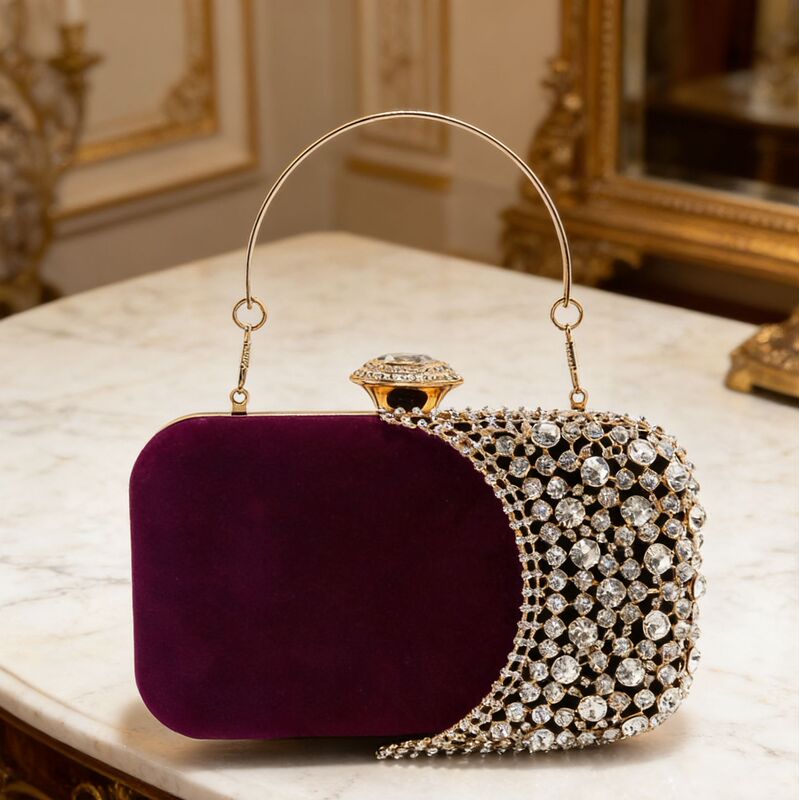 Cross-Border New Fashion Box-Shaped Velvet Evening Bag with Square Buckle, Women's Evening Clutch, Evening Chain Bag Cross-Border New Fashion Box-Shaped Velvet Evening Bag with Square Buckle, Women's Evening Clutch, Evening Chain Bag