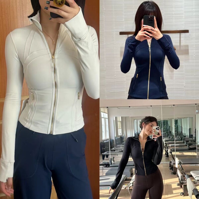 New Style Gold Zipper Stand Collar Short Jacket Df Sports Yoga Wear Slim Fit Slimming Sports Jacket for Women
