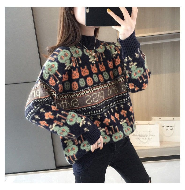 【 Cashmere Family】 Maglione da donna in maglia spessa con cappuccio, collo alto e corto, base in lana larga_voghion.com