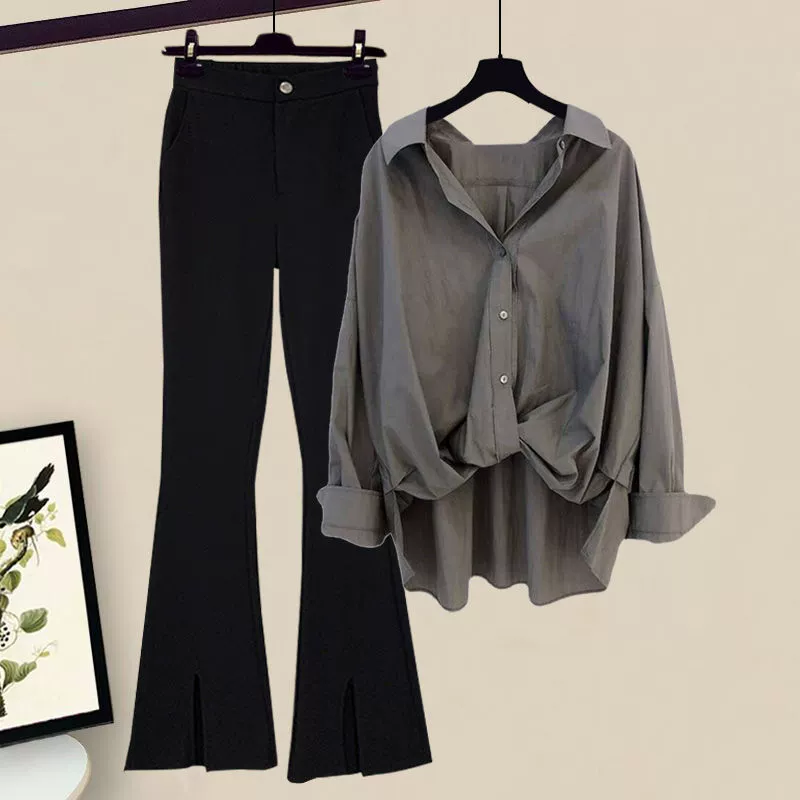 Spring set, retro shirt, plus size