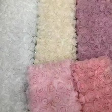 厂家直销大玫瑰盘花刺绣面料网纱立体绣花女装连衣裙童装布婚纱