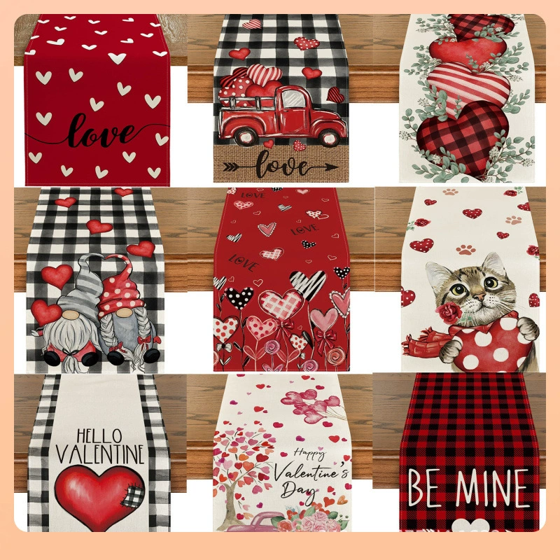 ✅Трансграничный Новый День Святого Валентина Настольный флаг TEMU Любовь Гномы LOVE Amazon Домашний декор Скатерть Скатерть