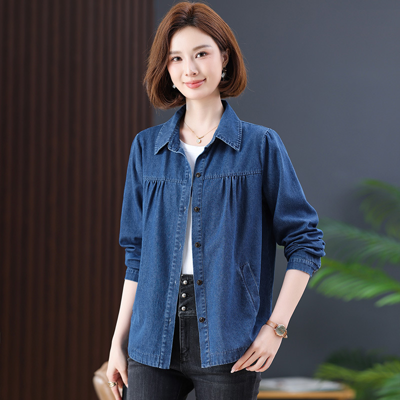 Pure cotton women's Denim shirt shirt plus fat plus size middle-aged and elderly mother's autumn dress a generation of 7204 Pure cotton women's Denim shirt shirt plus fat plus size middle-aged and elderly mother's autumn dress a generation of 7204