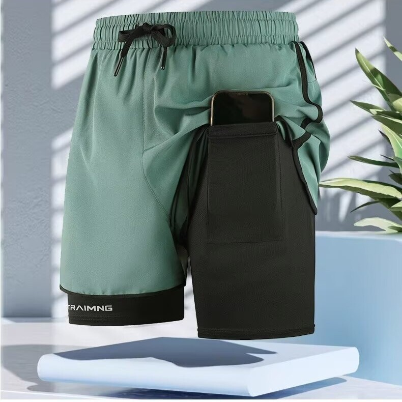 Men's Double-Layer Sports Shorts for Summer Cycling, Fitness, Loose Running Pants, Cheap Training Shorts, Size 43, Three-Quarter Length Shorts Men's Double-Layer Sports Shorts for Summer Cycling, Fitness, Loose Running Pants, Cheap Training Shorts, Size 43, Three-Quarter Length Shorts