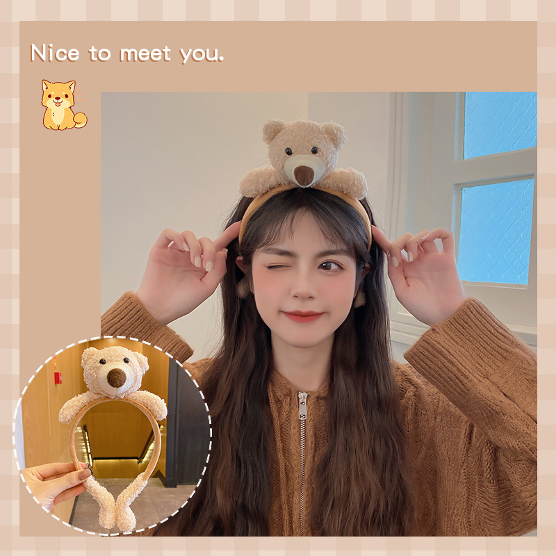 Cartoon facial lavado especial para mujeres 2024 nuevo cabello de peluche maquillaje prensado cabello lindos pinzas de cabello correa tocado