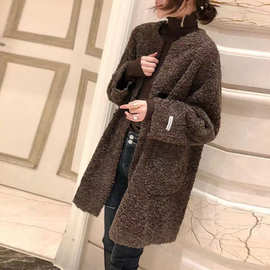 外贸大码女装秋冬新款2022年韩版宽松显瘦中长款外套羊羔绒大衣潮