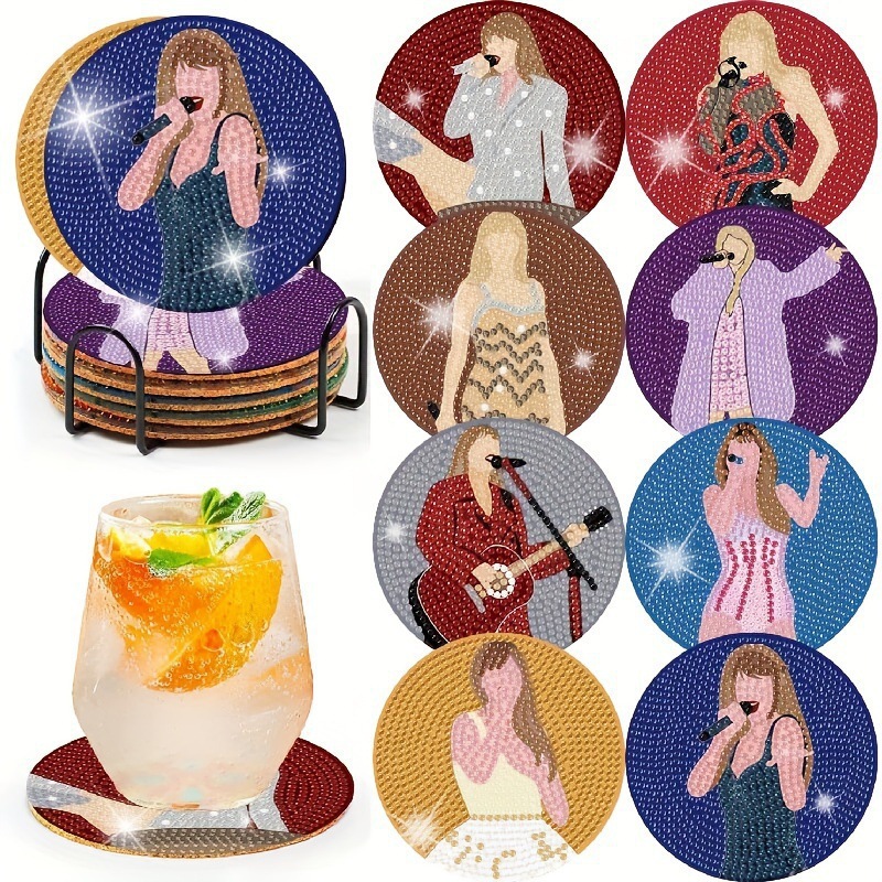 Ventas transfronterizas calientes de 8 piezas de conjunto de cojín de taza de arte de diamante, con soporte, pequeño conjunto de pintura de diamante, adecuado para adultos