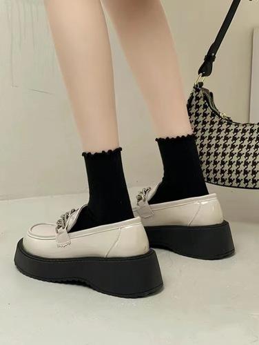 Summer Japanese jk socks white fungus-edged mid-calf socks ins trendy cute girl socks black and white Lolita women's socks