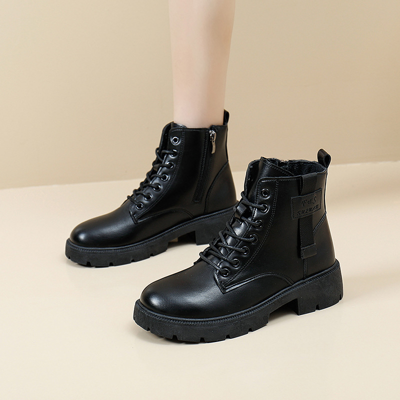 2023 Syksyn uusi brittiläinen paksupohjainen naisten opiskelija lyhytsaappaat sivussa vetoketjullinen moottoripyörän saappaat_voghion.com