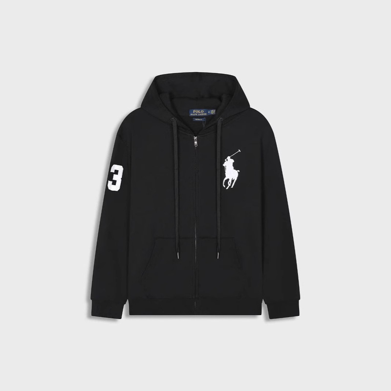 Spring and Autumn Fleece Men's Embroidered Big Horse Hooded Cardigan Sweatshirt Embroidered Loose plus size Men's Polo Jacket