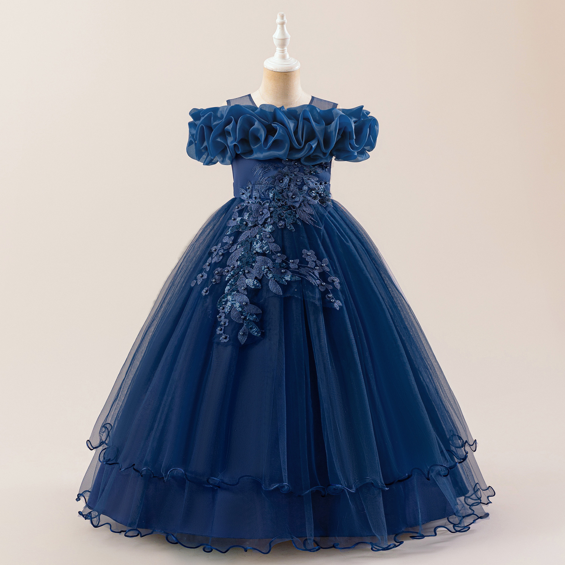 Europa y América vestidos de niñas nuevos vestidos de boda de hombro de flores de cuentas de niños vestidos de princesa vestidos de fiesta de niñas