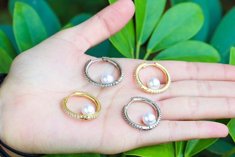 5g Weight Zircon Inlay Material Earrings Classification Housewarming, Anniversary, Business, Wedding, Travel, Birthday, Festival Occasion Fashion Micro-inlaid Zircon Pearl Copper Earrings