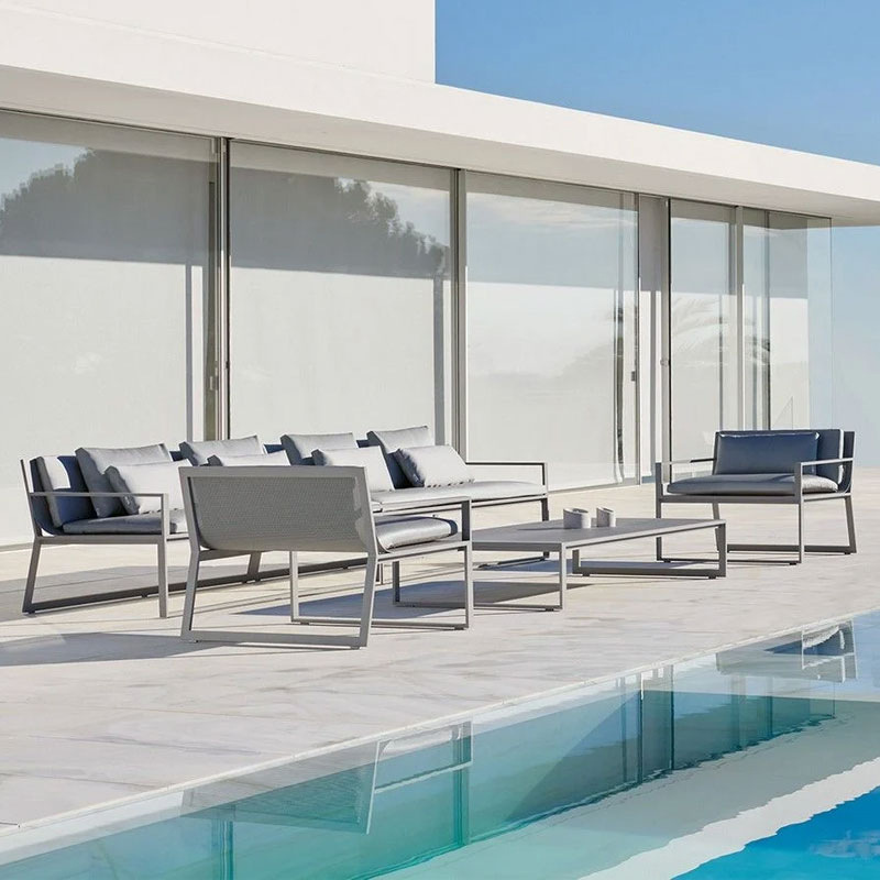 Sofá al aire libre minimalista nórdico combinación de asientos de acero inoxidable patio al aire libre jardín ocio impermeable muebles de protección solar