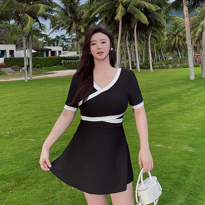 Traje de baño de las mujeres ligeramente gordo nuevo conservador más tamaño split adelgazamiento traje de baño gordito chica que cubre la carne boxeadores traje de baño de aguas termales