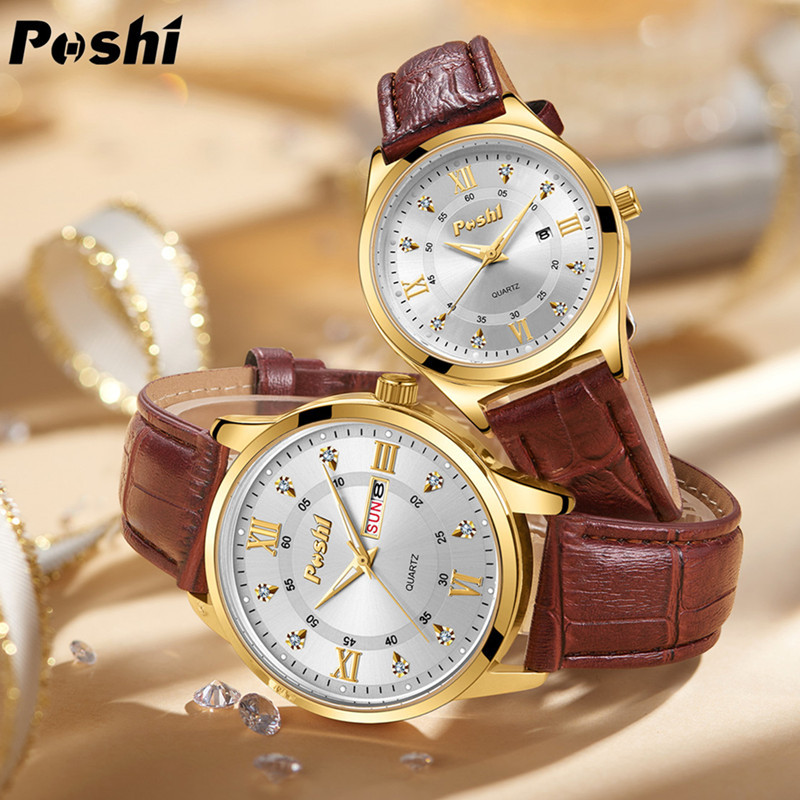 POSHI nuevo TikTok transmisión en vivo hombres y mujeres pareja reloj de cuarzo luminoso impermeable reloj doble calendario reloj al por mayor