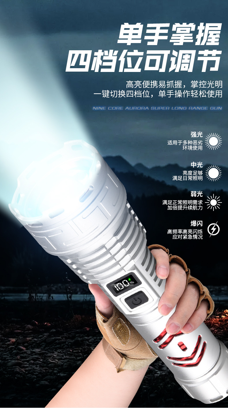 Cross-Border 2608 High-Power Bright Flashlight with Power Bank Typec Fast Charging Outdoor Bright Tactical Flashlight