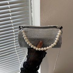 閃亮水鑽腋下珍珠包2024春夏新款時尚洋氣鏈條波士頓手提單肩包