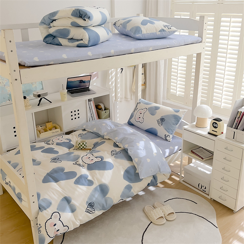 Edredón de algodón completo un conjunto completo de ropa de cama de seis piezas, dormitorio de estudiantes individuales, colchón de cama de tres piezas