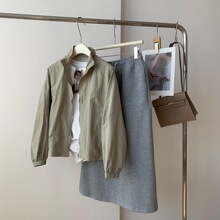 美式复古小个子帅气立领纯色春秋新款军工外套夹克衫女士显瘦风衣