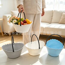 手提收纳篮storage basket水果蔬菜篮带把手提手葡萄藤纹塑料篮