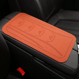 New car armrest cushion made of suede and Nappa leather, double-sided armrest protector with perforations, interior modification accessories
