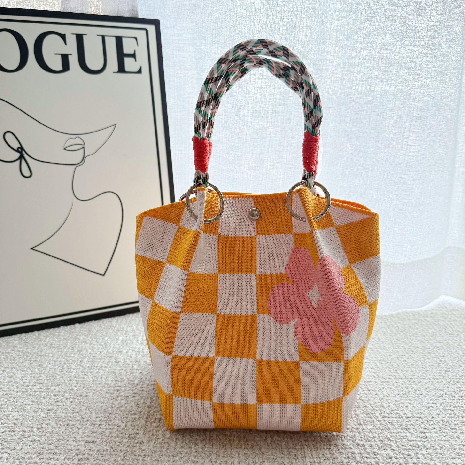 Sunflower Knit Ring Handle Structured Everyday Handbag 30