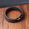 Black bracelet handmade stainless steel, retro magnetic jewelry, genuine leather