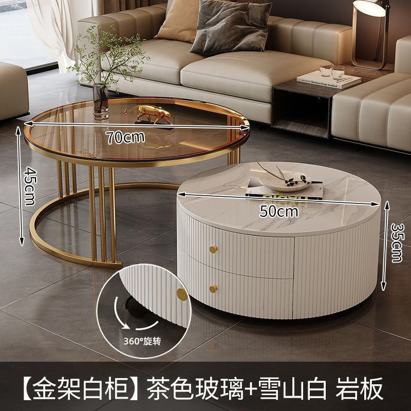 奶油意式岩板伸缩茶几轻奢现代组合简约客厅家用小户型圆形桌子|undefined