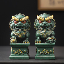 新中式石狮子摆件一对招财镇宅唐狮桌面装饰大门口看门石雕吉祥物