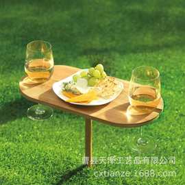跨境木质插地酒桌露营便捷式红酒杯架野餐桌可拆卸户外野餐桌酒架
